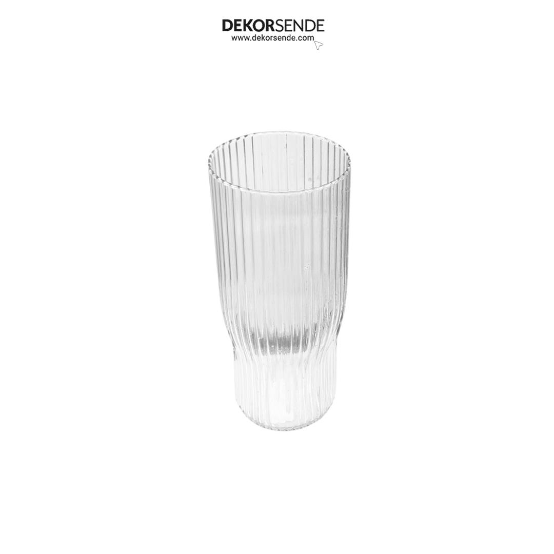 Dikey Dokulu Modern Cam Vazo Şeffaf 21 cm