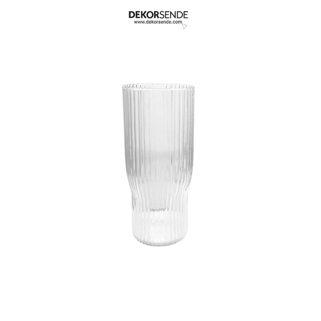 Dikey Dokulu Modern Cam Vazo Şeffaf 21 cm