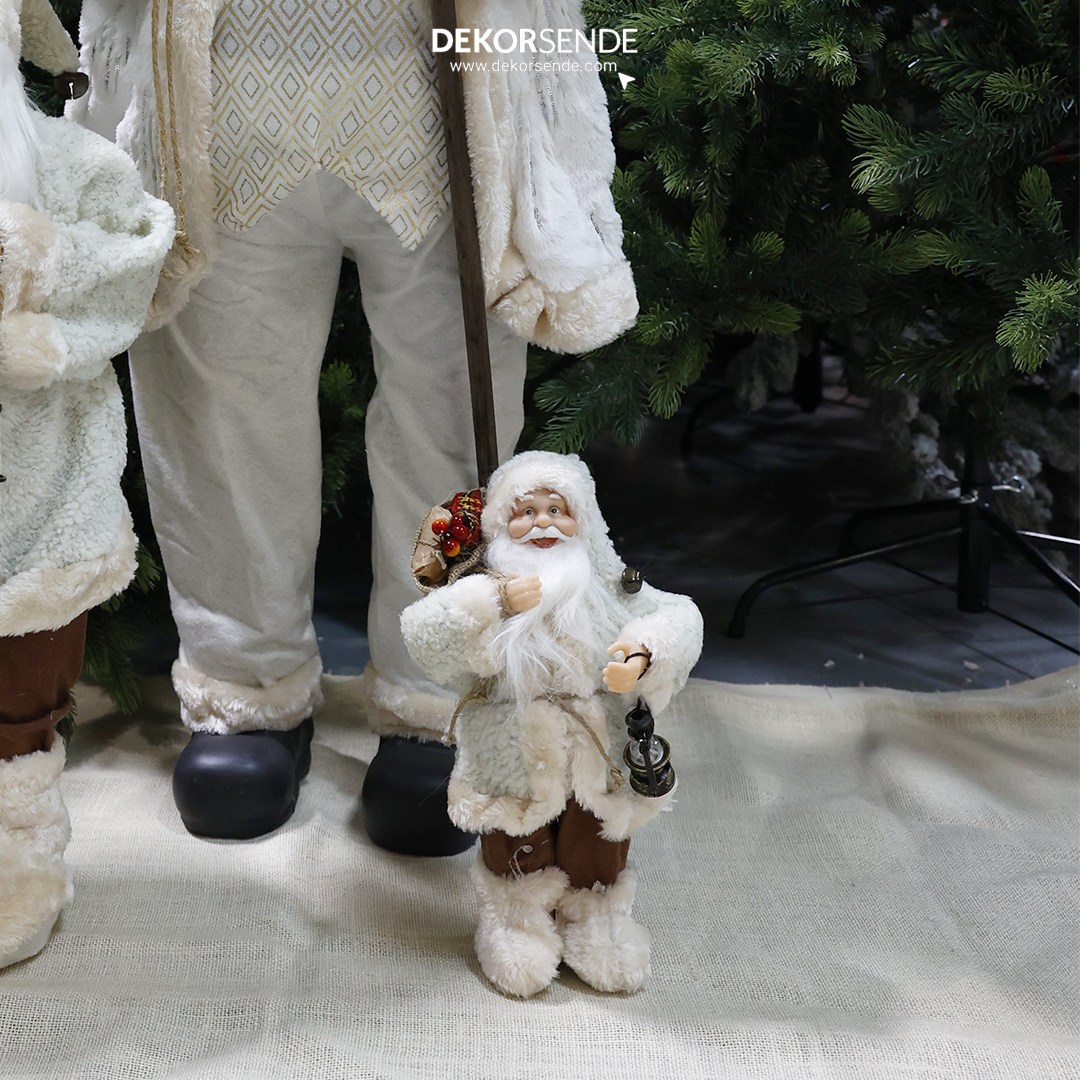 Fenerli Polarlı Noel Baba Bej 30 cm