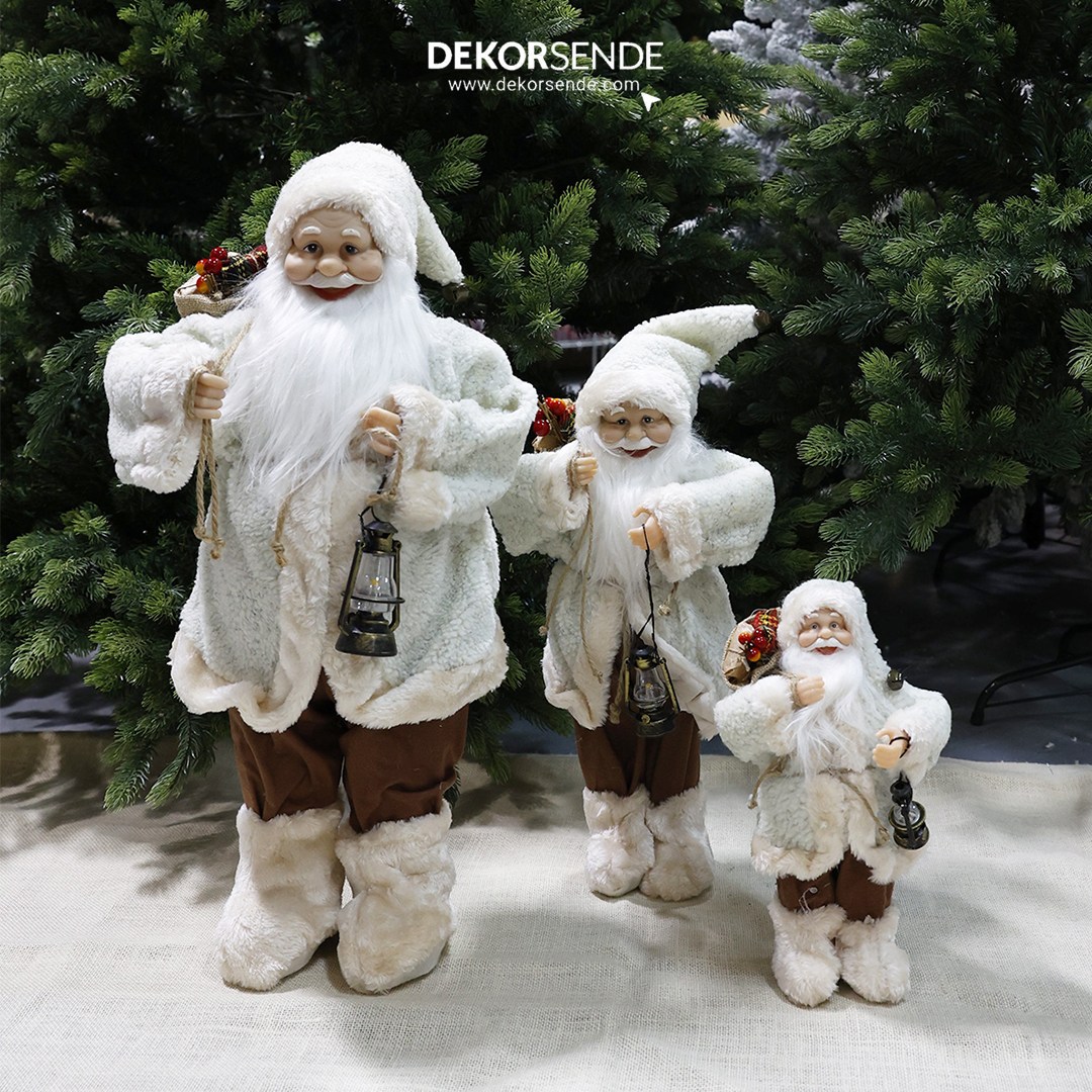 Fenerli Polarlı Noel Baba Bej 30 cm