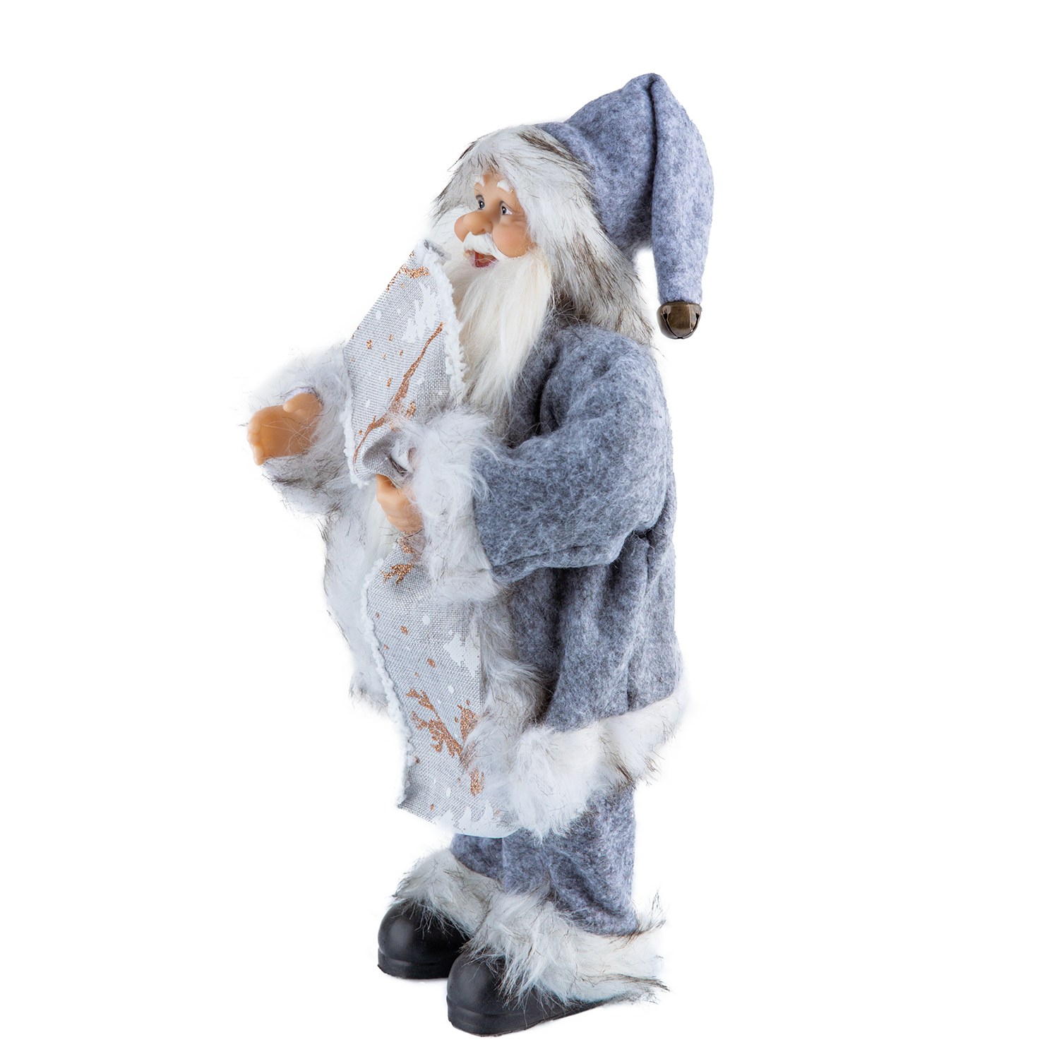Yılbaşı Noel Baba Gri Polarlı 30 cm