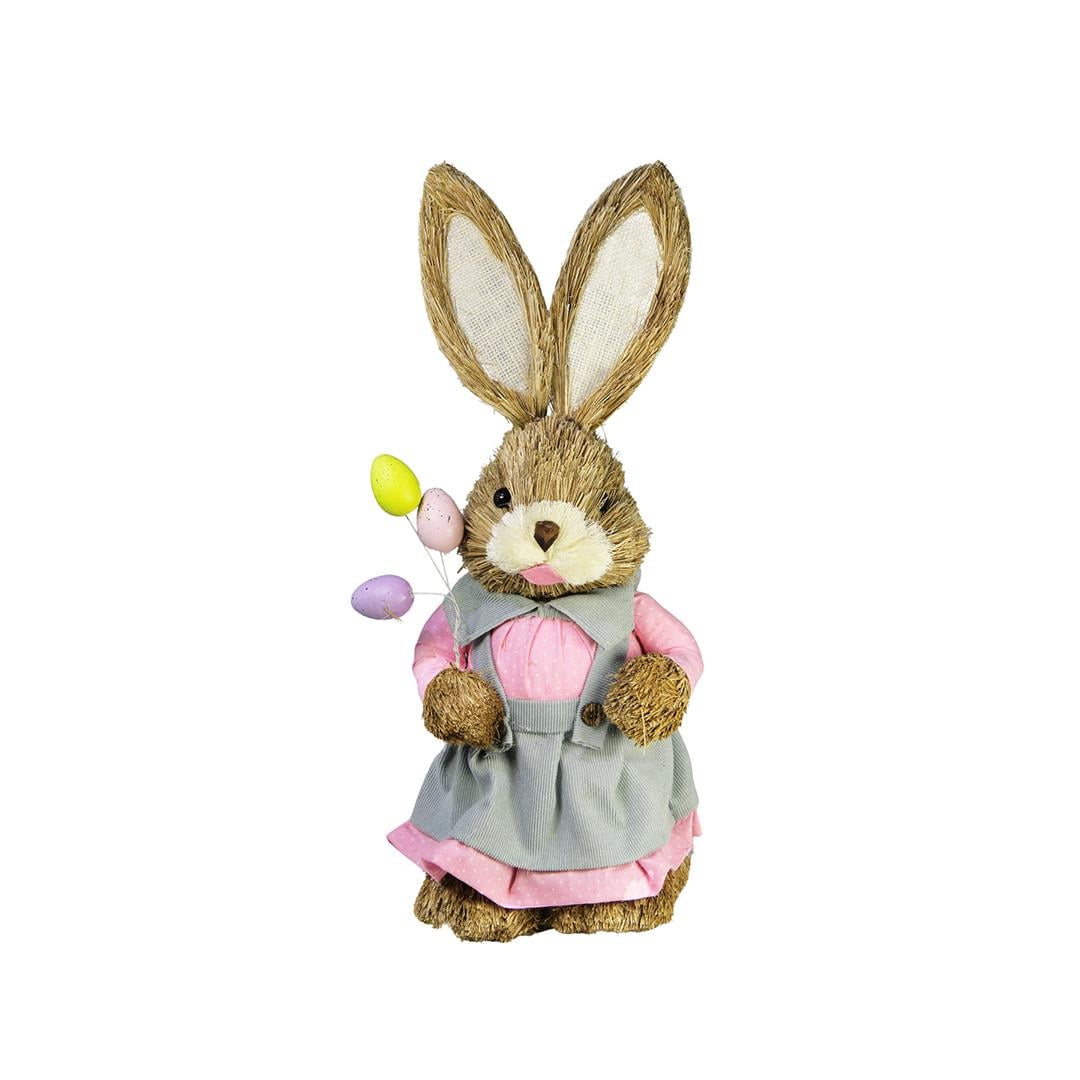Hasır Paskalya Yumurta Tutan Etekli Kız Tavşan Pembe 35 cm