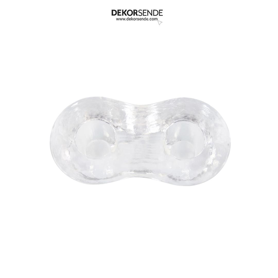 İkili Şeffaf Kristal Cam Mumluk 15x6 cm