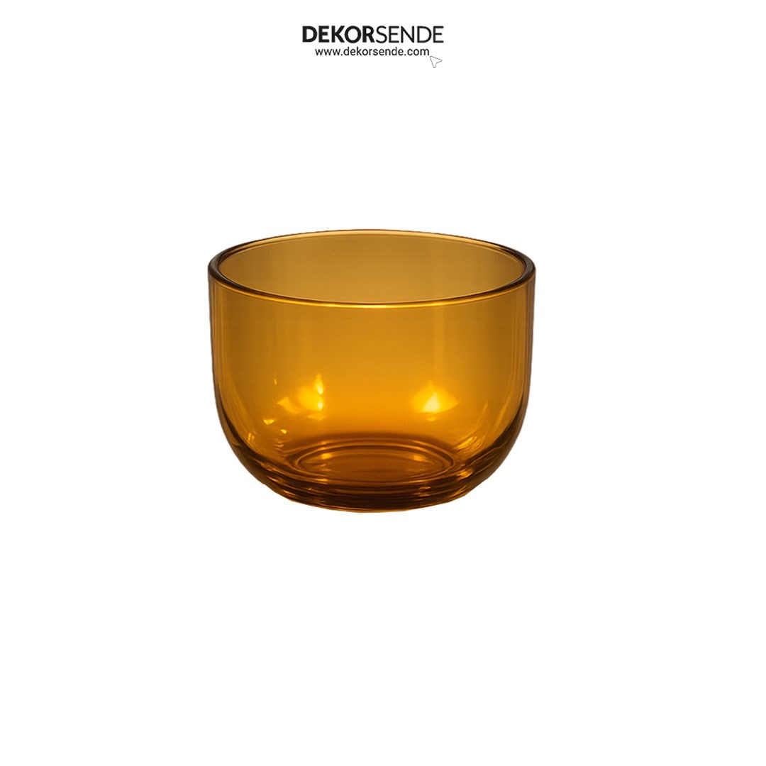 Kalın Cam Tealight Mumluk Amber 6 cm