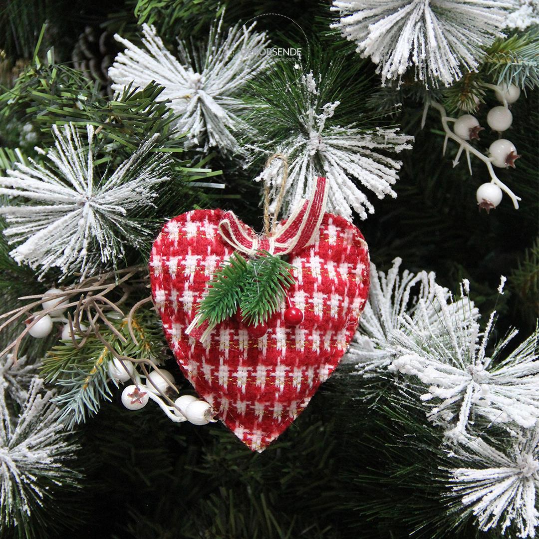 Örgü Kalp Süs Kırmızı Beyaz 20 cm