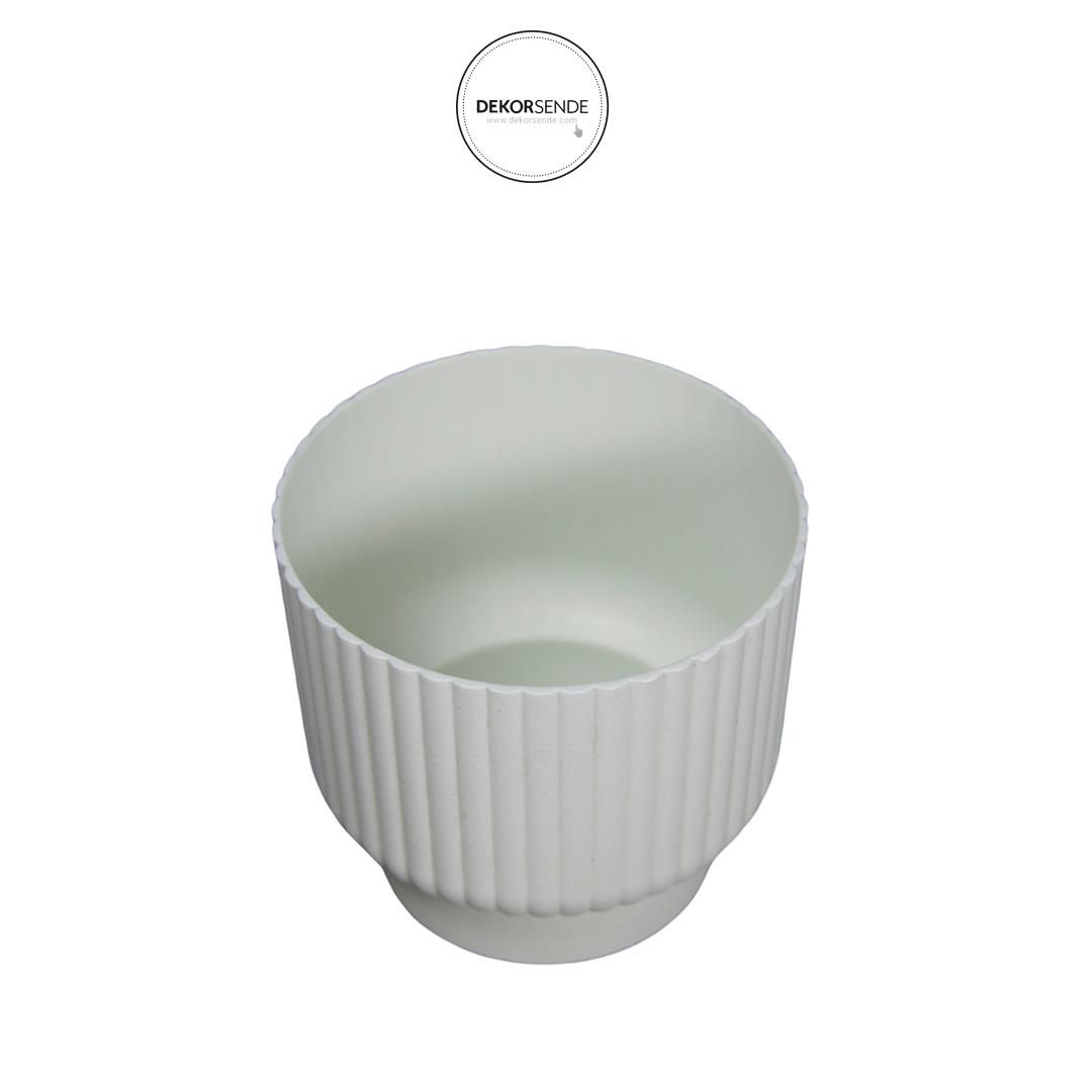 Plastik Sukulent Saksısı Çizgili Desen Beyaz 10 cm