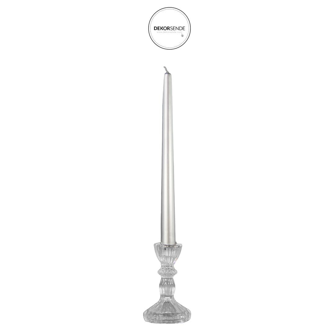 Şamdan Mat Mum 2 Adet Metalik Gri 26 cm