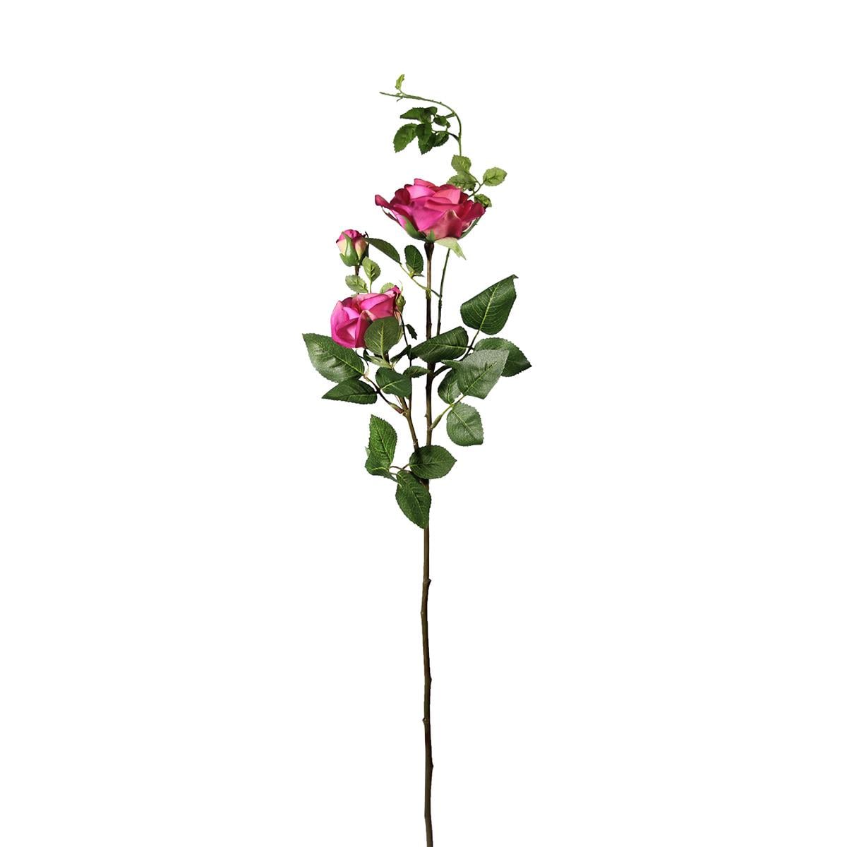 Yapay 3 Kafalı Açmış Gül Dal Fuşya 64 cm
