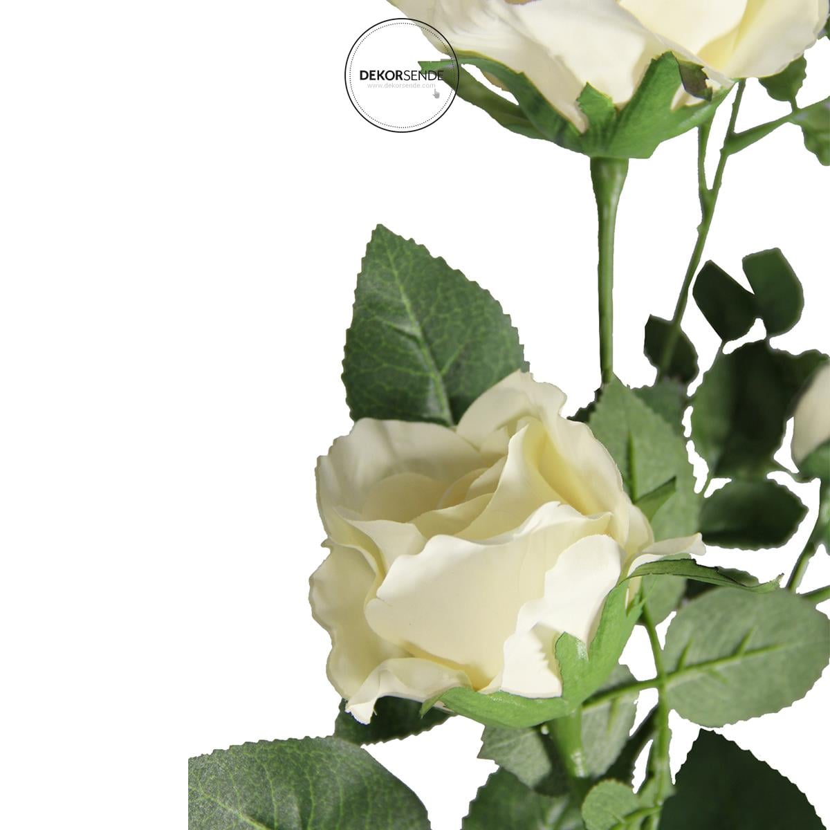 Yapay 3 Kafalı Açmış Gül Dal Krem 68 cm