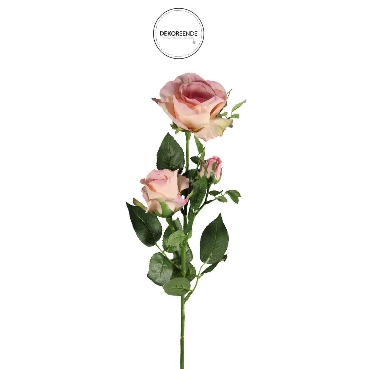 Yapay 3lü Açmış Gül Dalı Açık Pembe 69 cm