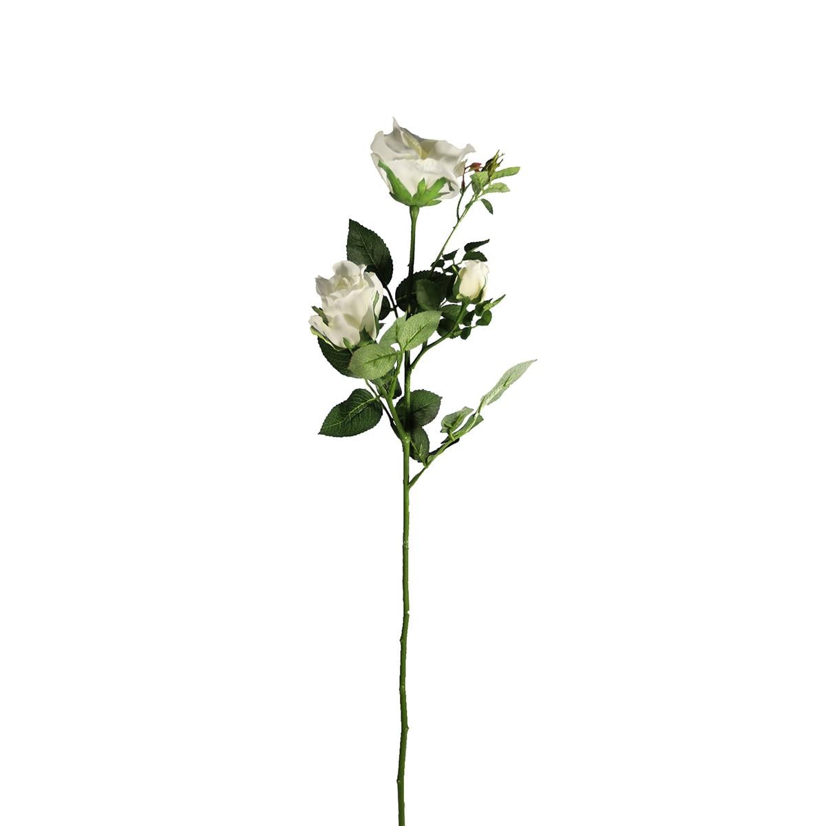 Yapay 3lü Açmış Gül Dalı Beyaz 68 cm