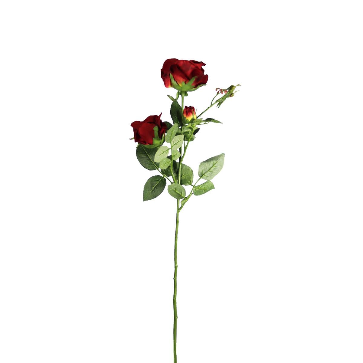 Yapay 3lü Açmış Gül Dalı Kırmızı 68 cm