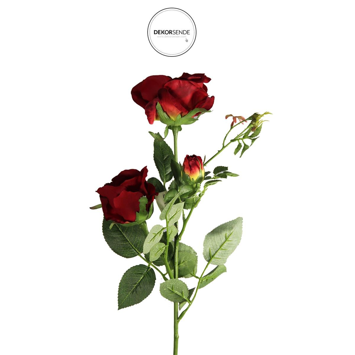 Yapay 3lü Açmış Gül Dalı Kırmızı 68 cm