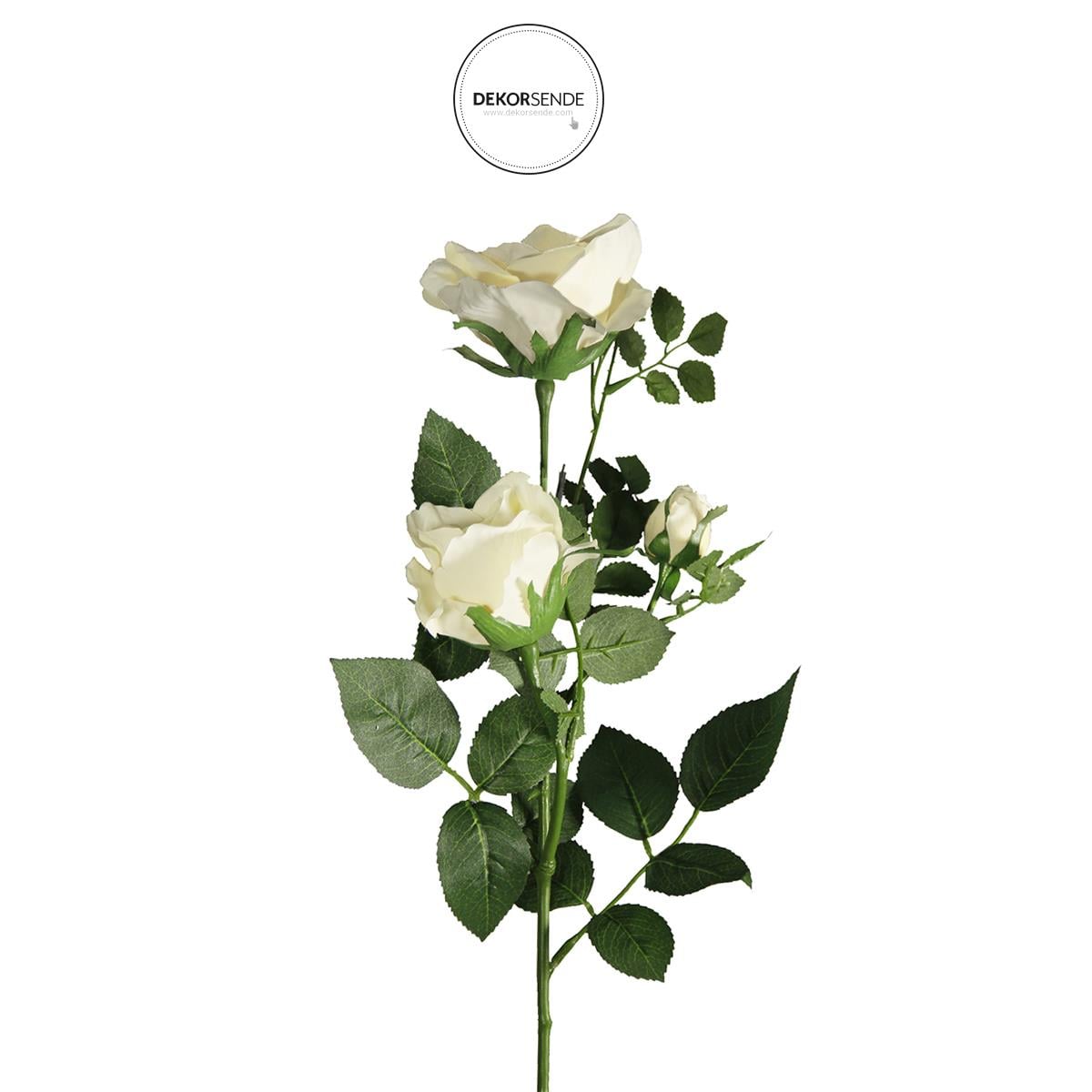 Yapay 3lü Açmış Gül Dalı Krem 68 cm