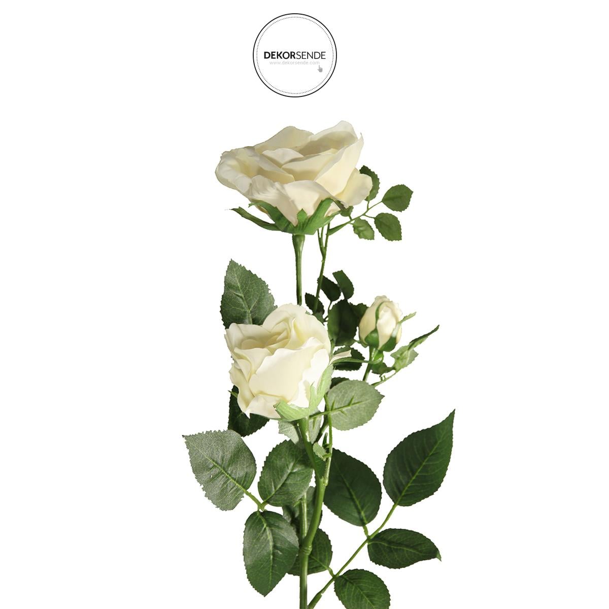 Yapay 3lü Açmış Gül Dalı Krem 68 cm