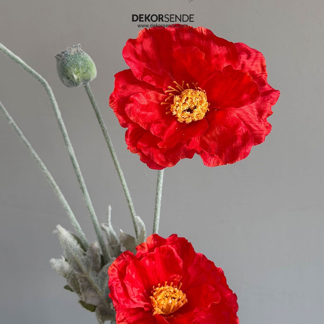 Yapay Anemon (Gelincik) Çiçeği Dal Kırmızı 60 cm