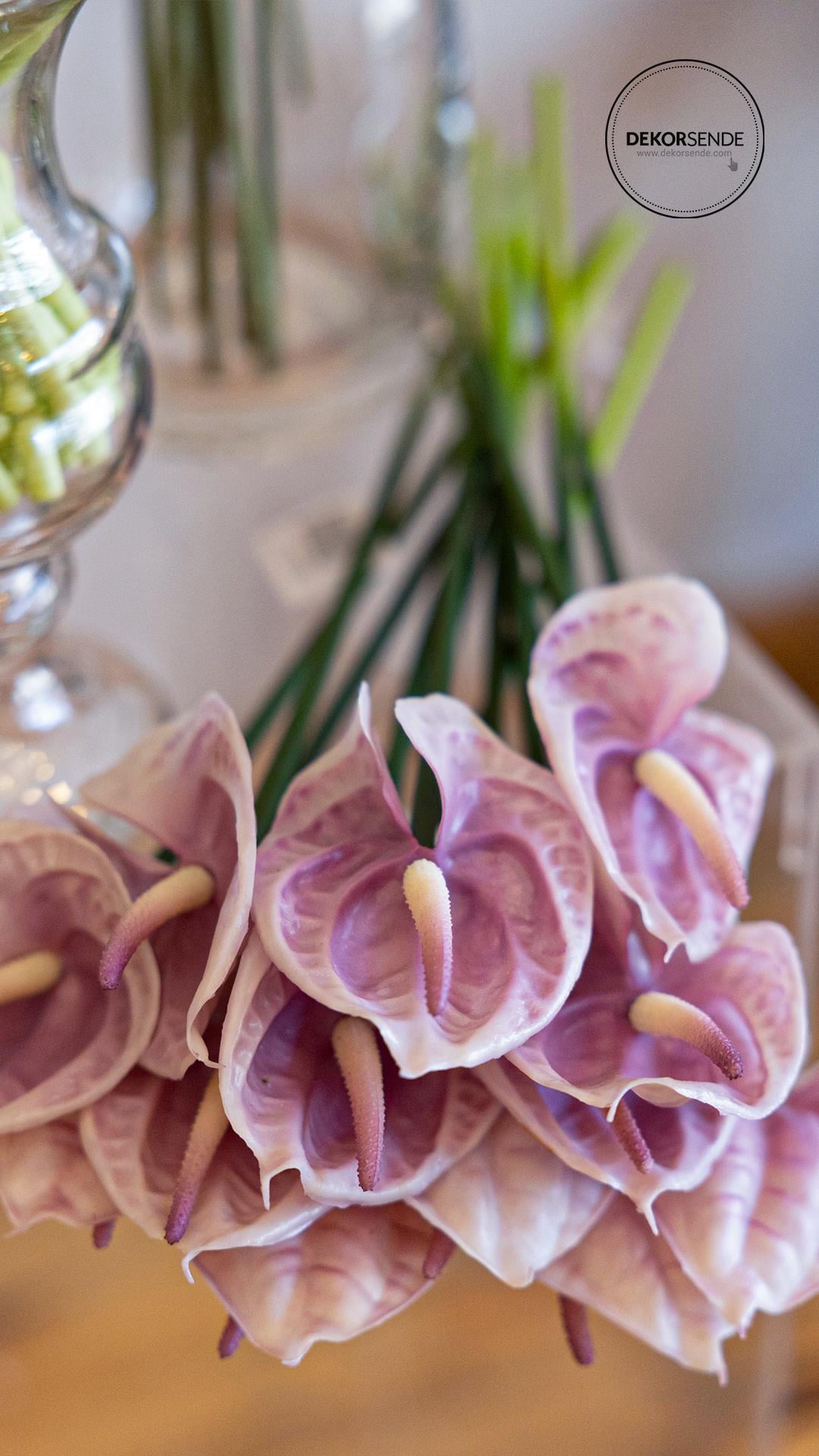 Yapay Antoryum Çiçeği Canlı Dokunuş Lila 40 cm