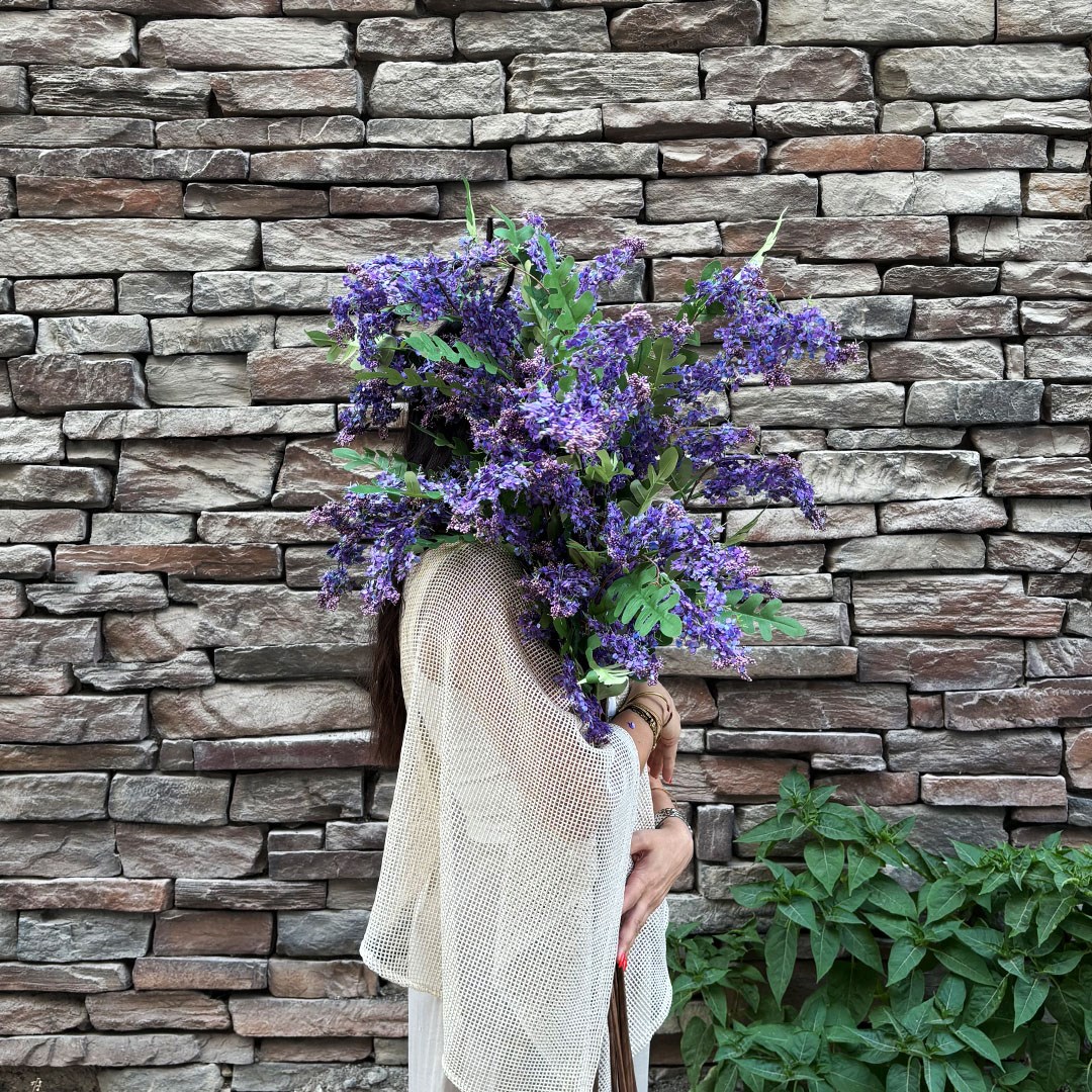 Yapay Bahar Dalı Mor Yeşil 130 cm