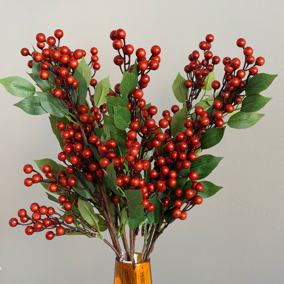 Yapay Çiçek Berry Dal Yapraklı Kahve 65 cm