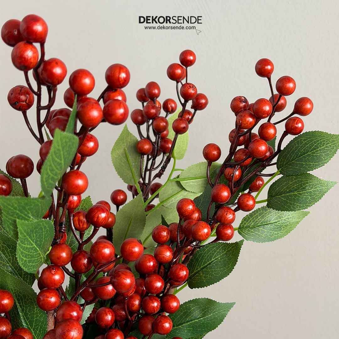 Yapay Çiçek Berry Dal Yapraklı Kahve 65 cm