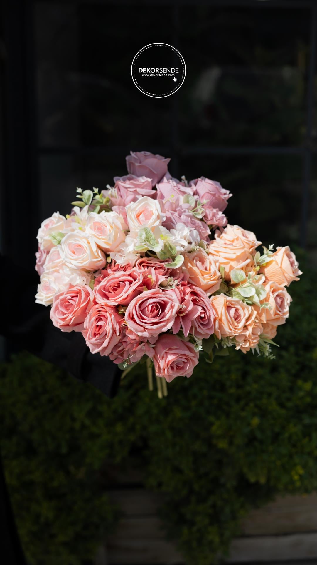 Yapay Gül Lilyum Ortanca Demeti 49 cm Somon