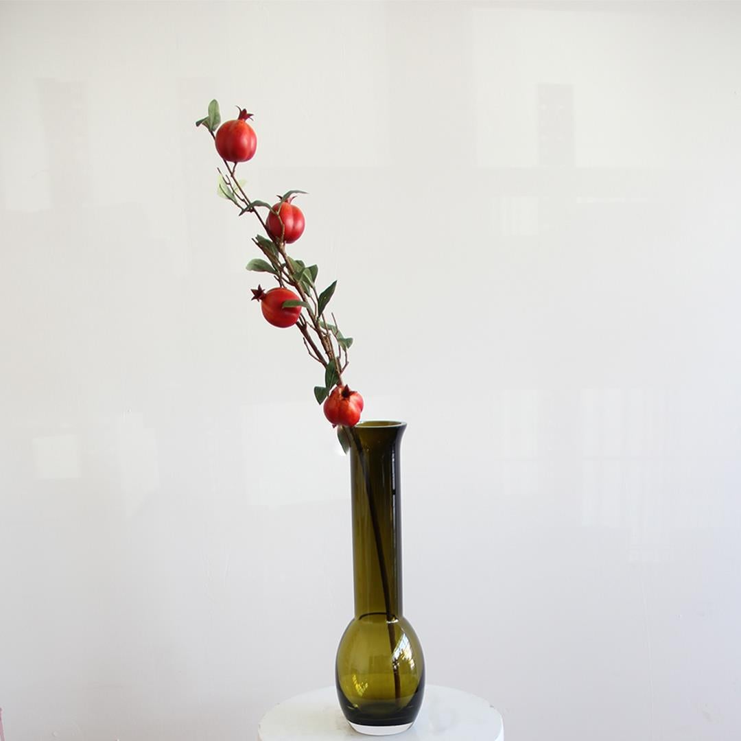 Yapay Nar Dalı Yapraklı Yeşil Kırmızı 90 cm