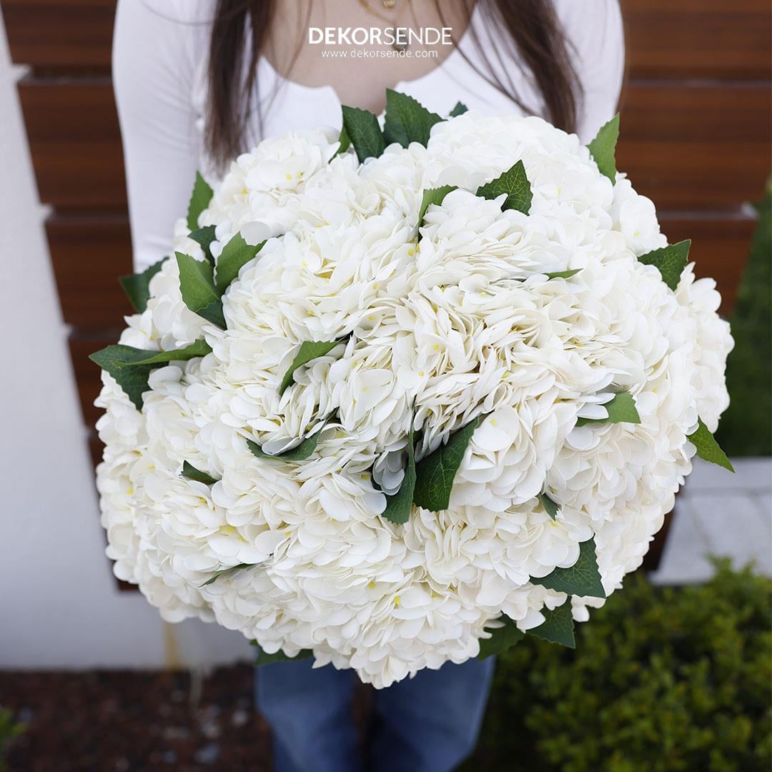 Yapay Ortanca Demet Islak Doku Beyaz 43 cm