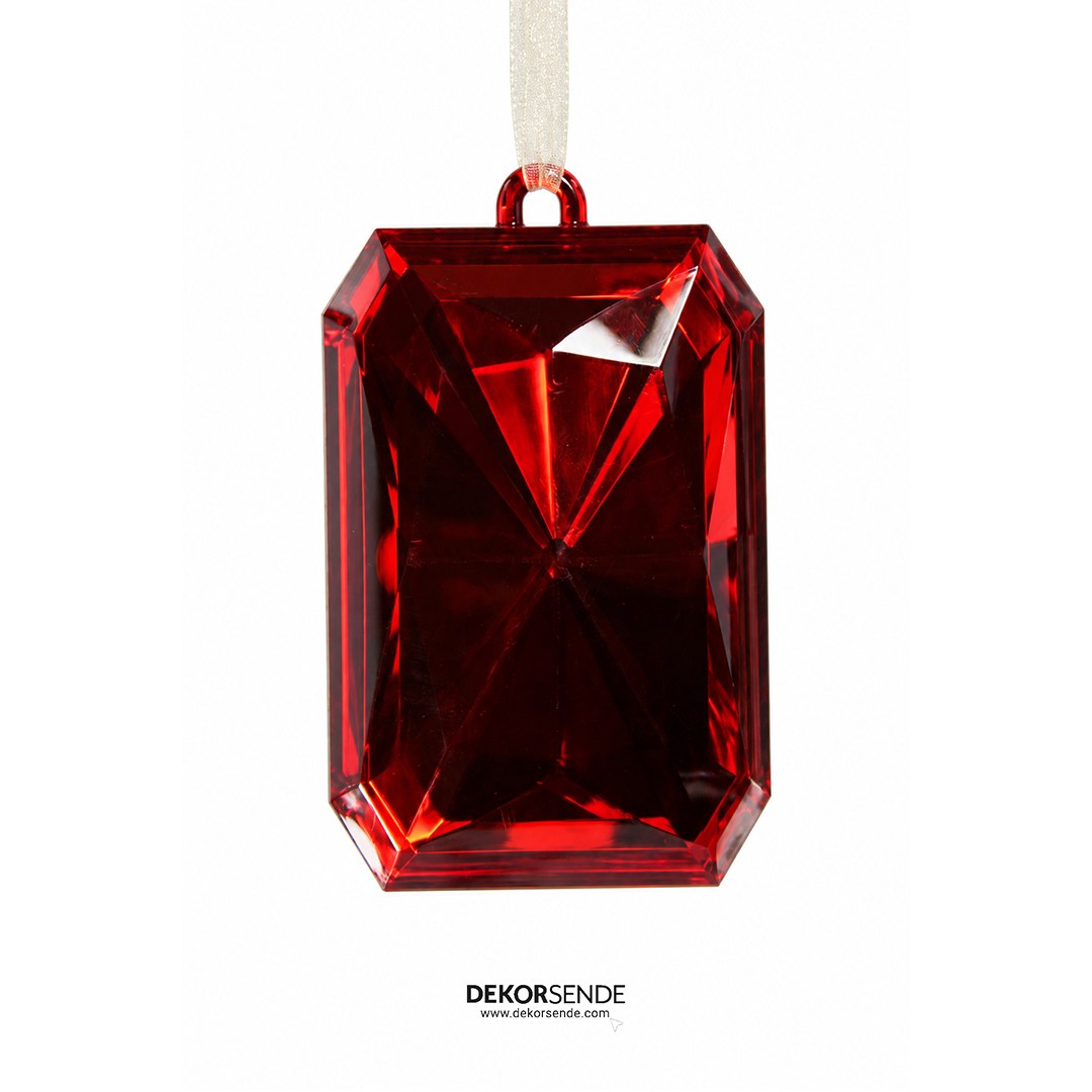 Yılbaşı Ağaç Süsü Taş Kristal Dikdörtgen Kırmızı 12 cm
