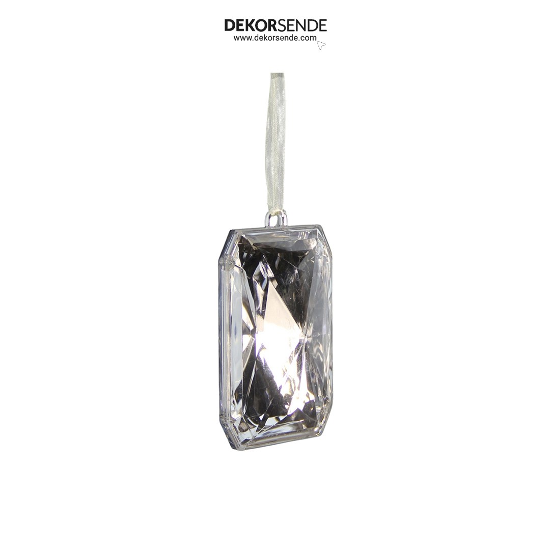 Yılbaşı Ağaç Süsü Taş Kristal Dikdörtgen Gümüş 12 cm