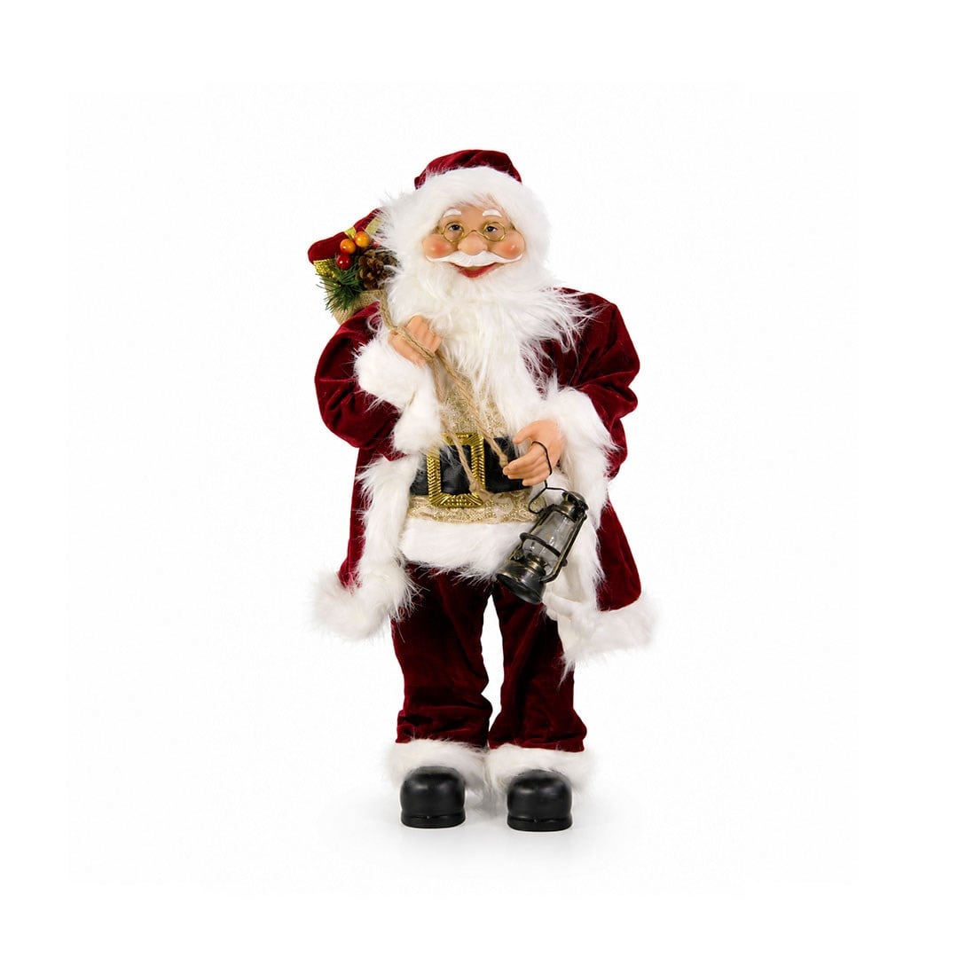 Yılbaşı Kadife Cübbeli ve Altın Tokalı Noel Baba Figürü Kırmızı 60 cm