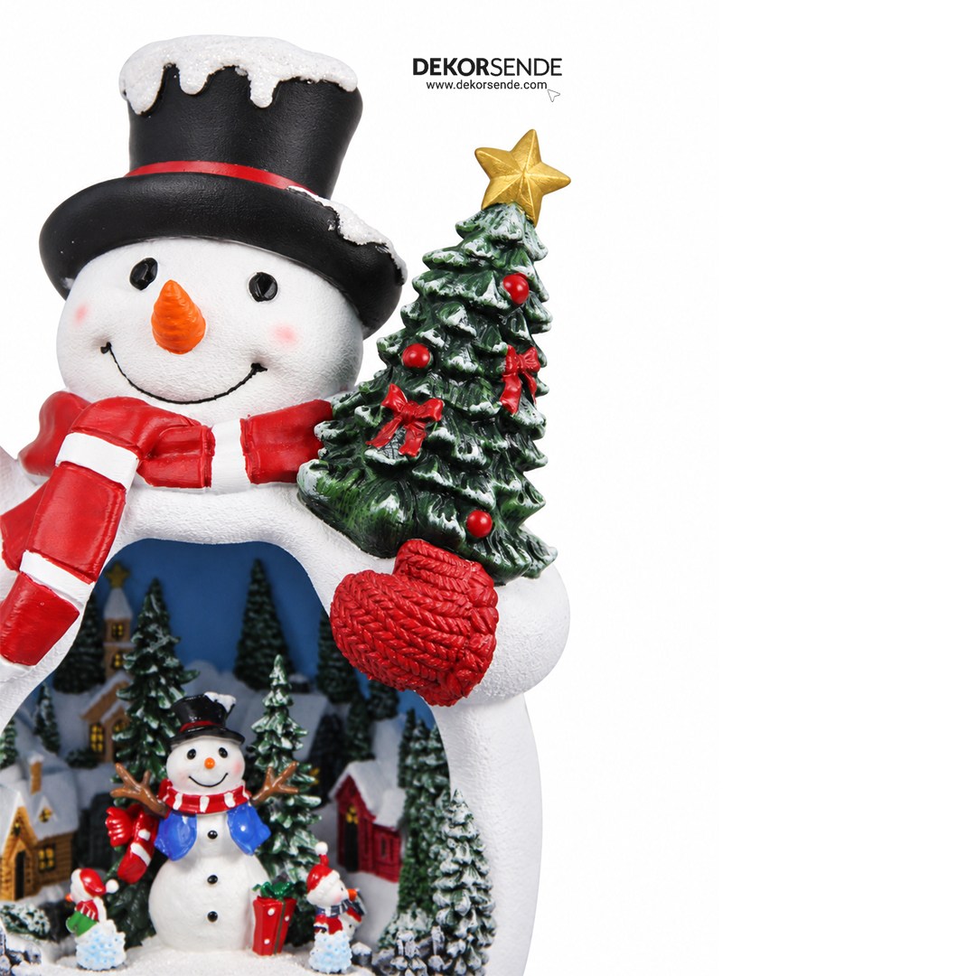 Yılbaşı Kar Küresi Işıklı Şapkalı Kardan Adam 25 cm