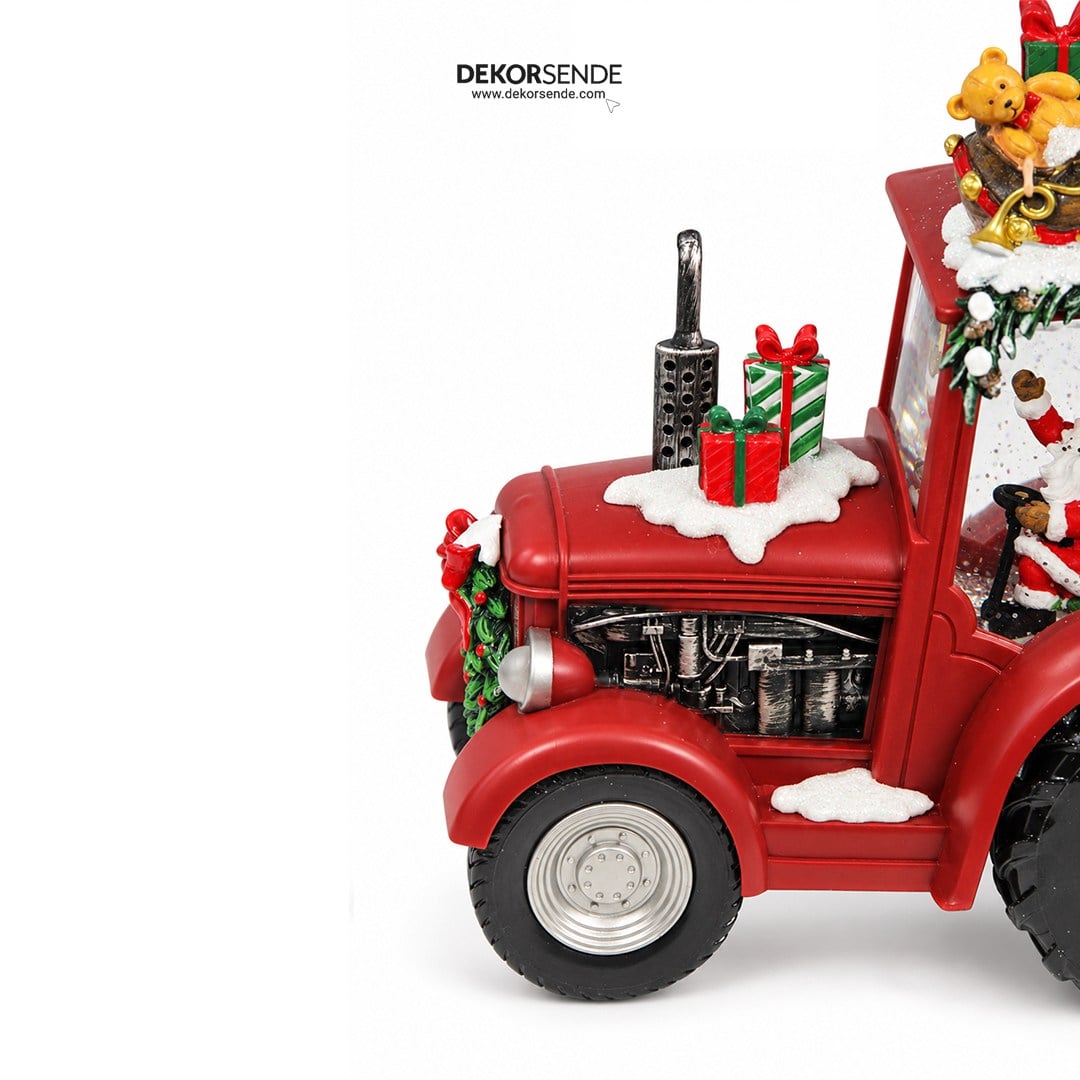 Yılbaşı Kar Küresi Traktörlü Noel Baba Model 22x25 cm