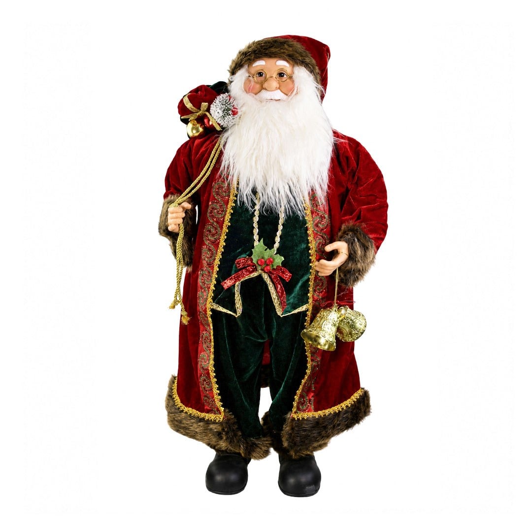 Yılbaşı Kırmızı Yeşil Kürk Süslemeli Noel Baba 90 cm