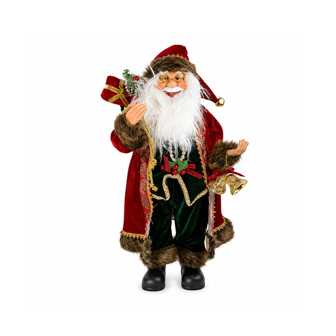 Yılbaşı Kırmızı Yeşil Kürklü Noel Baba Figürü 60 cm