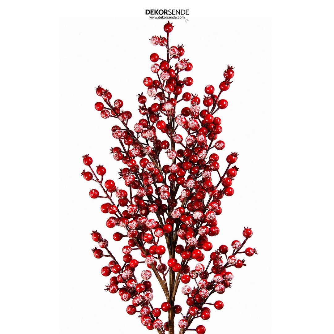 Yılbaşı Süsü Dal Narlı ve Karlı / Simli Kırmızı 102 cm