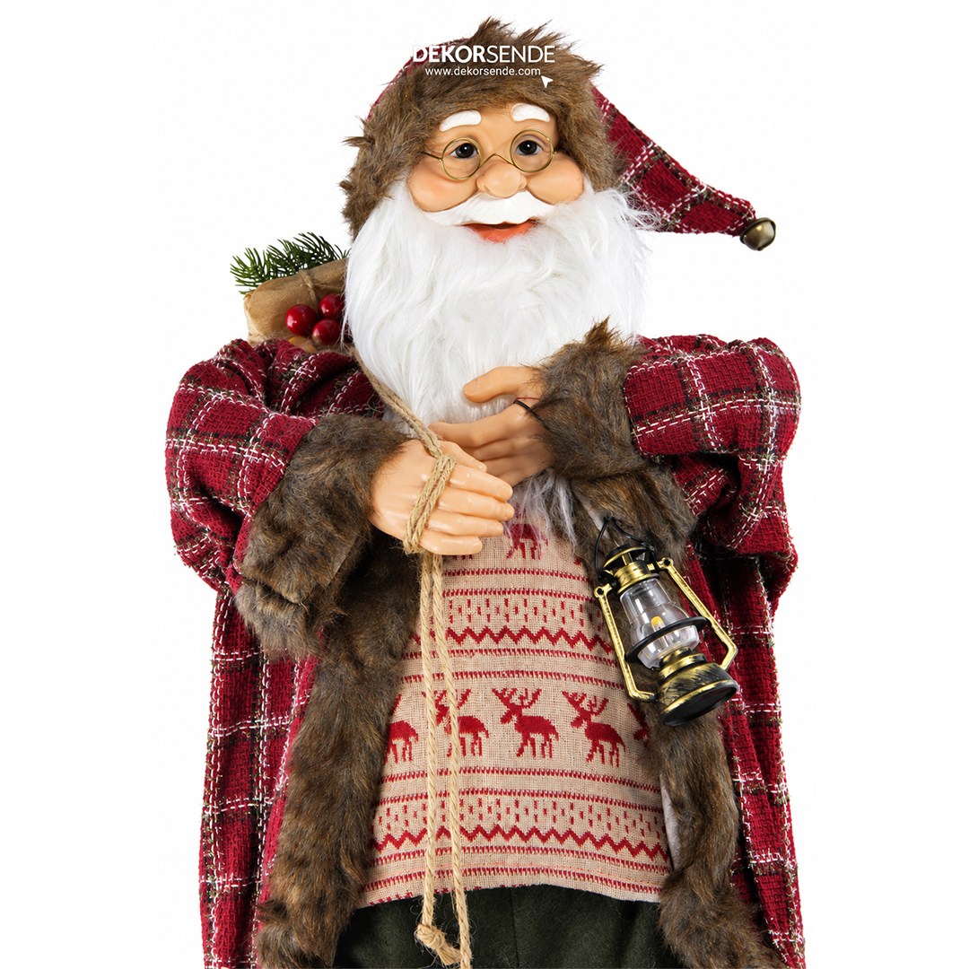 Yılbaşı Noel Baba Ekoseli Kırmızı 90 cm