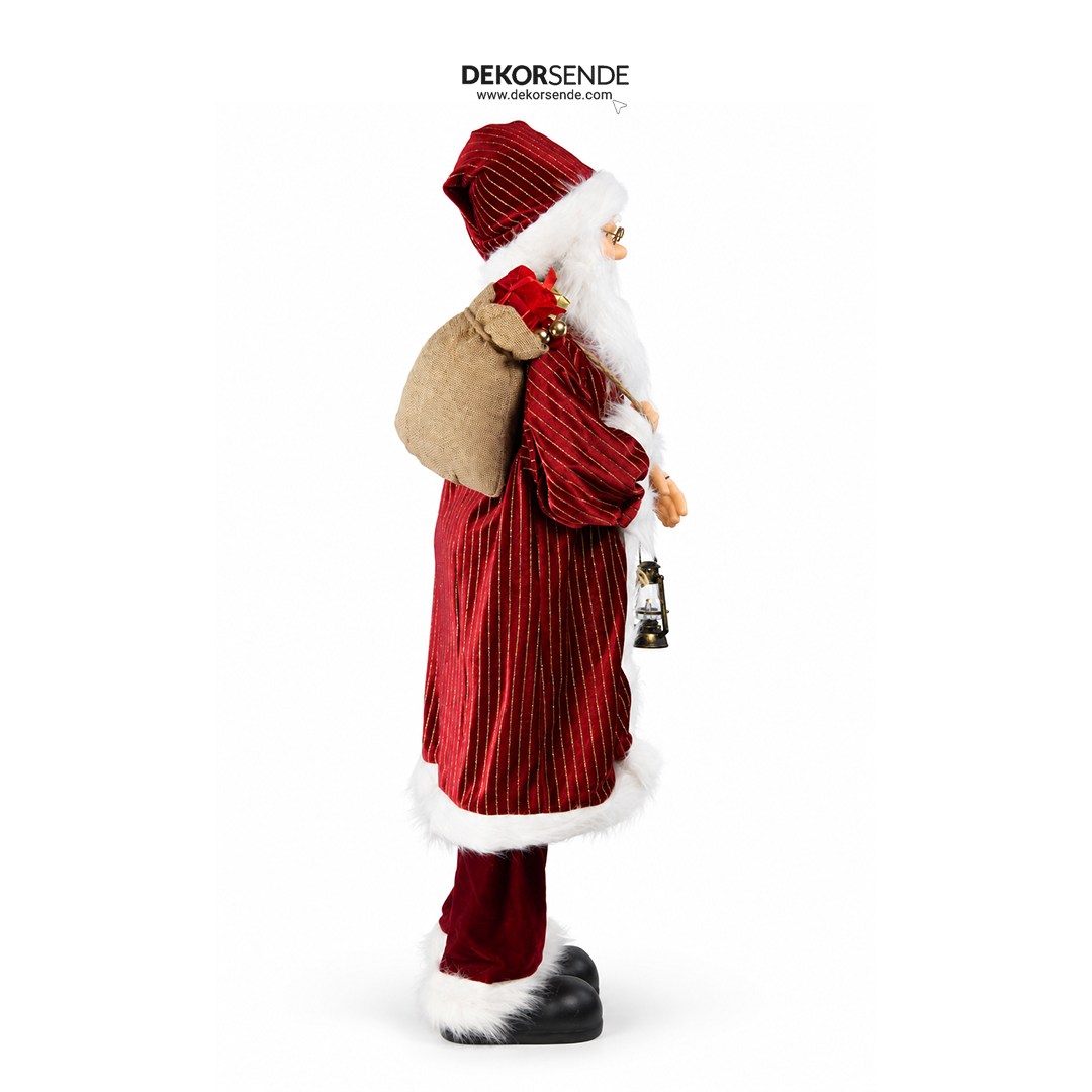 Yılbaşı Noel Baba Kadife Altın Çizgili Kırmızı 90 cm