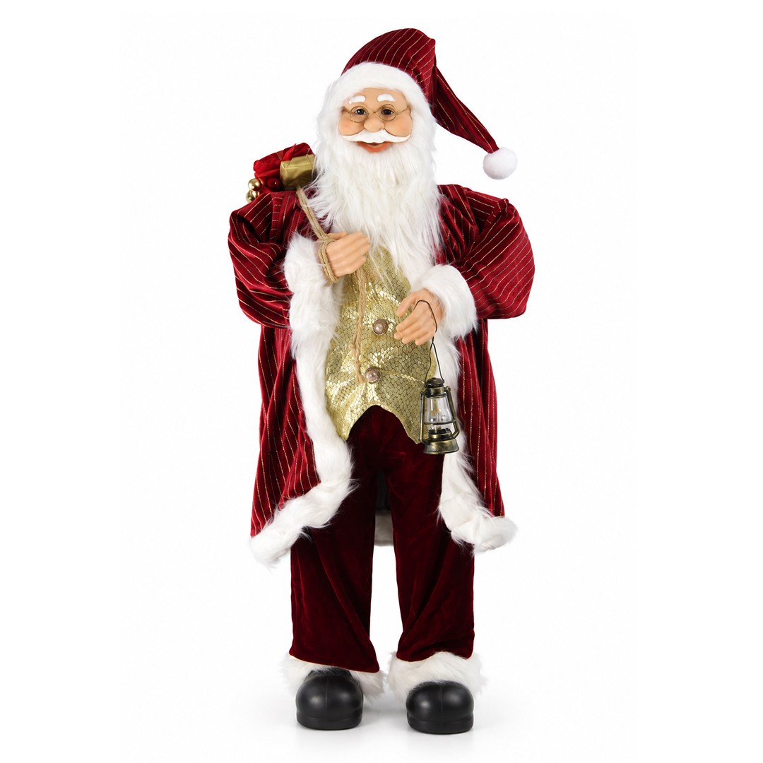Yılbaşı Noel Baba Kadife Altın Çizgili Kırmızı 90 cm