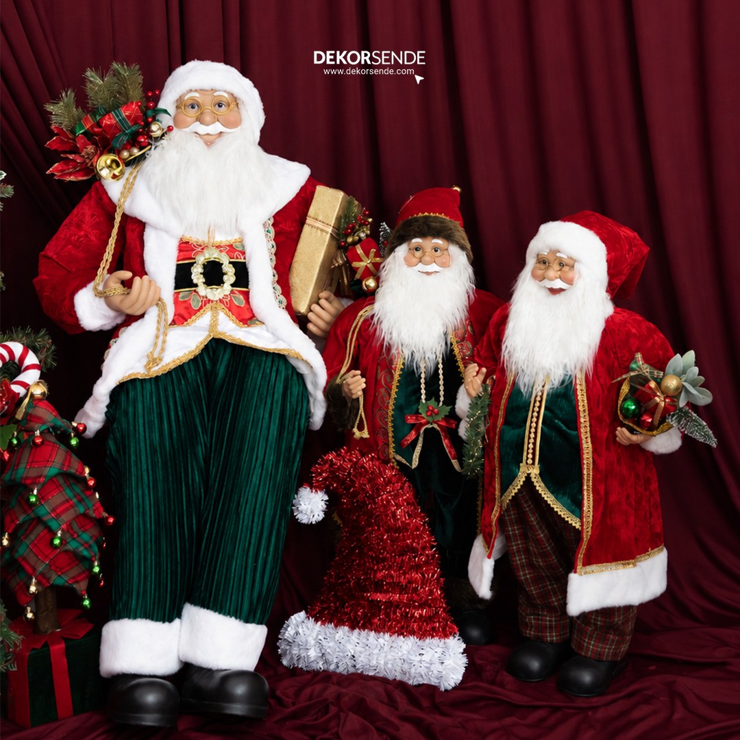 Yılbaşı Noel Baba Payetli Oturan Kırmızı 150 cm