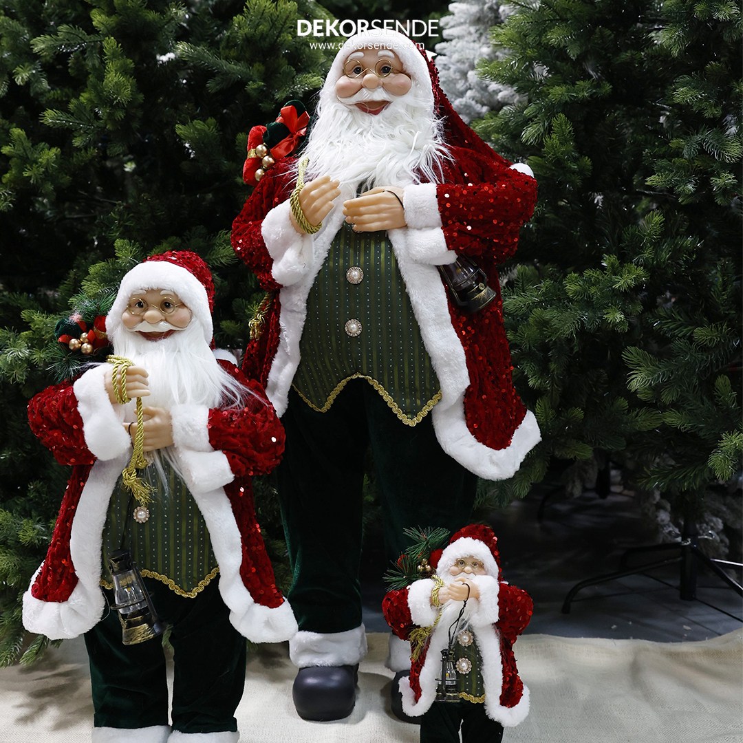 Yılbaşı Noel Baba Payetli Pullu Kırmızı 90 cm