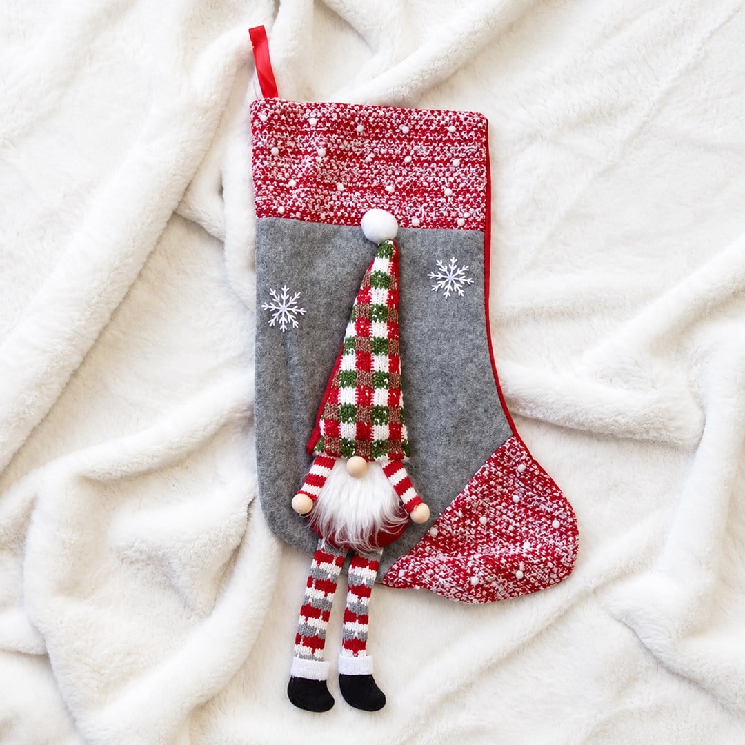 Yılbaşı Süs Ekose Şapka Noel Baba Çorap Gri 60 cm