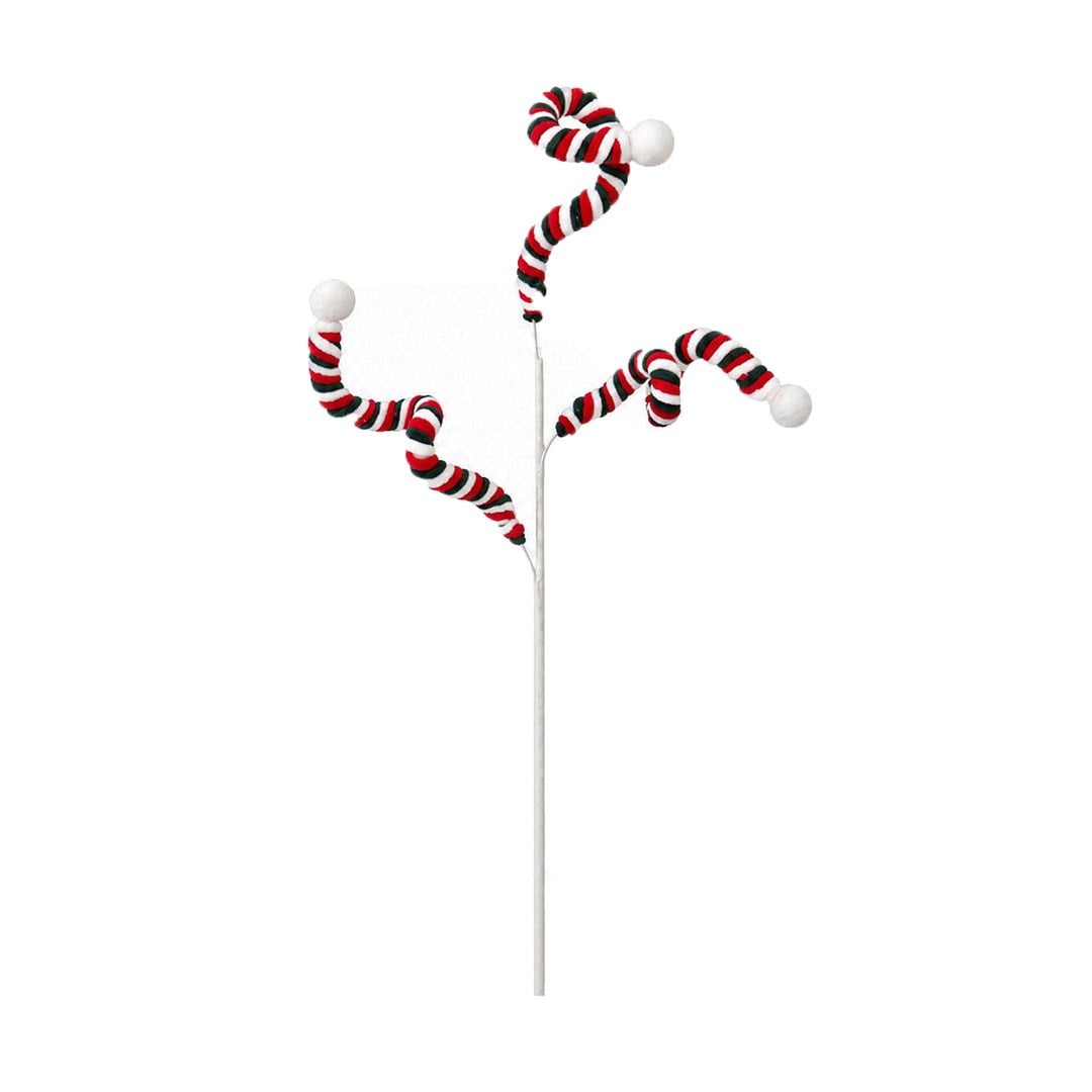 Yılbaşı Süs Floklu Spiral Dal Kırmızı Yeşil Beyaz 90 cm