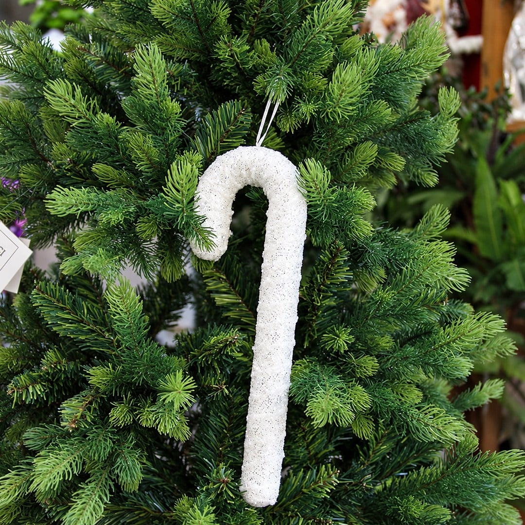 Yılbaşı Süs Gri Pullu Baston Beyaz 33 cm