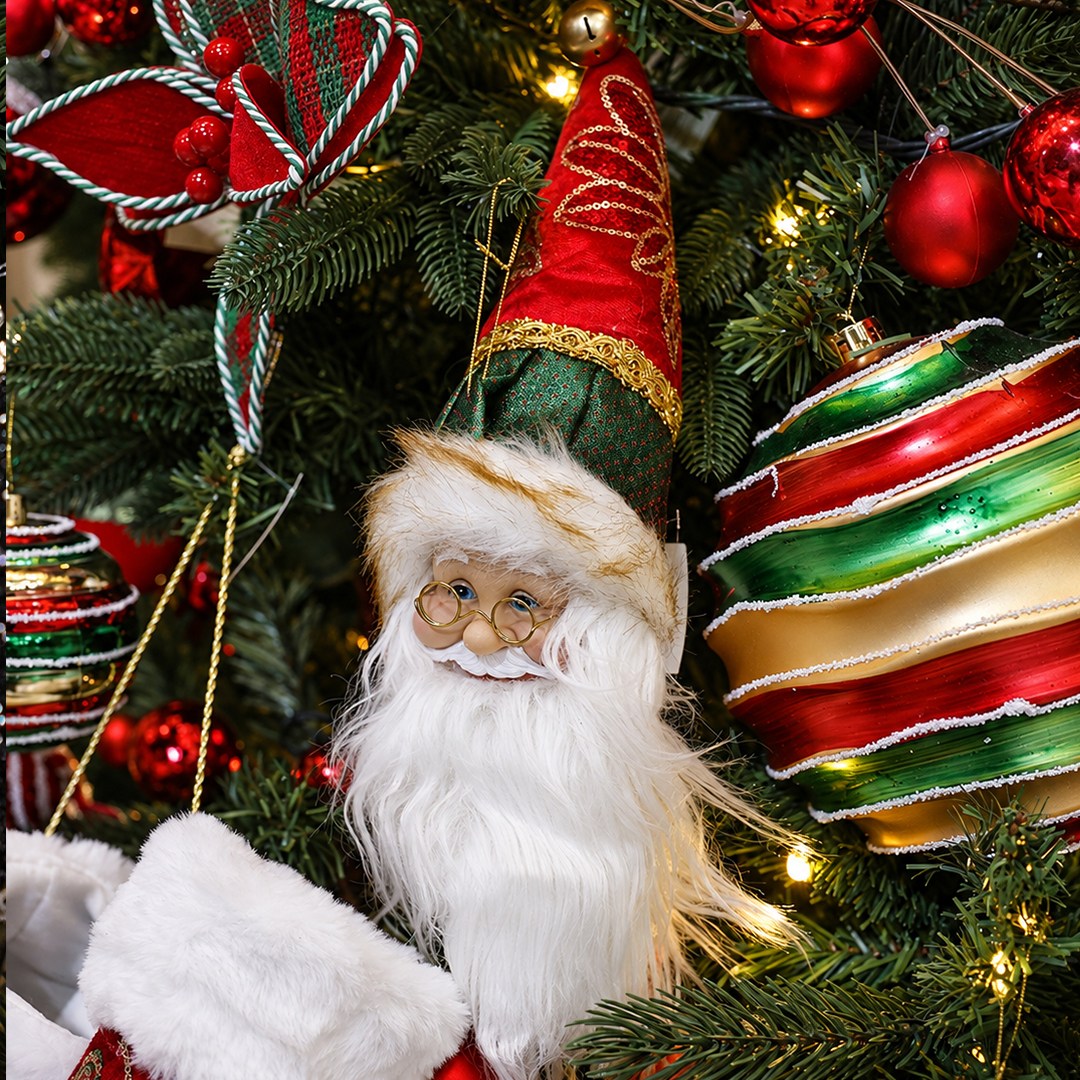 Yılbaşı Süs İşlemeli Şapka Noel Baba Kafası Yeşil Kırmızı 45 cm