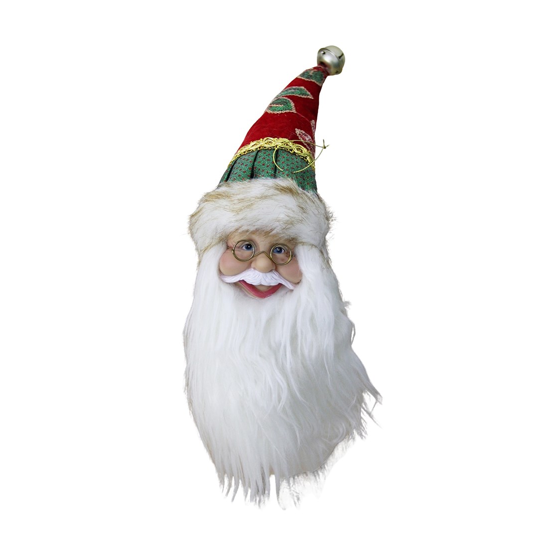 Yılbaşı Süs İşlemeli Şapka Noel Baba Kafası Yeşil Kırmızı 45 cm