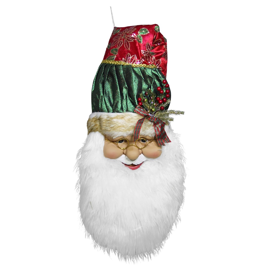 Yılbaşı Süs Şapka Noel Baba Kafa Kapı Süs Yeşil Kırmızı 90 cm