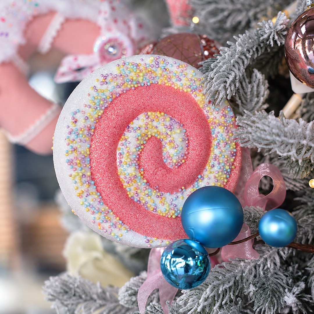 Yılbaşı Süs Simli Lolipop Süs Pembe 40 cm