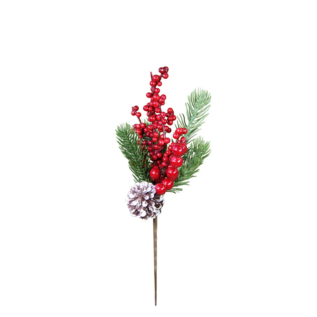 Yılbaşı Süsü Dal Berry Kozalaklı Kırmızı Yeşil 25 cm