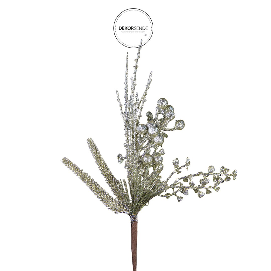 Yılbaşı Süsü Dal Berry Simli Şampanya 40 cm