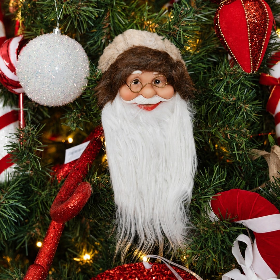 Yılbaşı Süsü Noel Baba Kafası Kürk Şapkalı Kahverengi 35 cm
